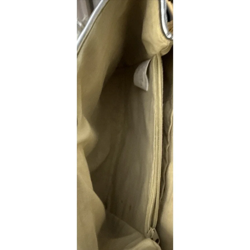 Hand Woven Straw Tote Handbag Beach Purse Silver  Trim Large Tote